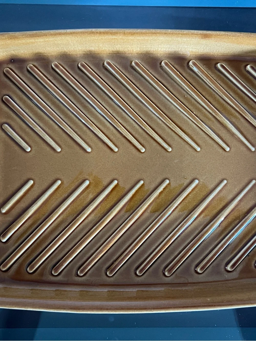 Vintage Ceramic Meat Tray in Amber Brown
